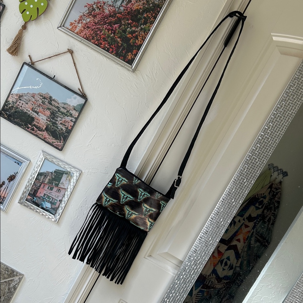 Fringe Crossbody Bag with Patterned Design
